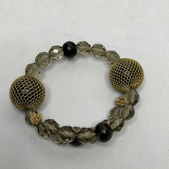 Designer Beaded Necklace & Wire Bracelet Faceted Glass & Wire Mesh Beads Y Drop - Picture 8 of 8